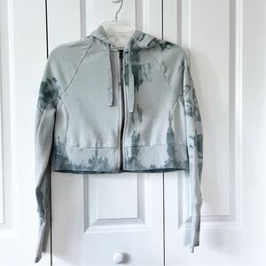 Alo Yoga blue grey tie-dye crop hoodie jacket